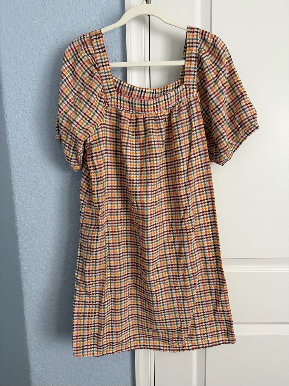 NWOT Old Navy Multicolor Plaid Puff-Sleeve Dress